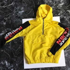 yellow hooded windbreaker quarter zip